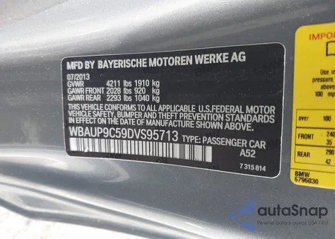 2013 BMW 128I z USA, uszkodzony, nr VIN WBAUP9C59DVS95713